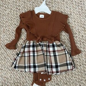 Brown and Plaid Baby Dress with Ruffles